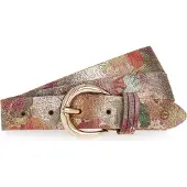 Tamaris Ledergürtel "Cecilia Gold", Damen, Gr. 75, bunt (multicolour, gold), Rindsleder, geblümt, mehrfarbig, Gürtel Ledergürtel, mit 3 cm Breite, aus Rindsleder, im Metallic-Design oder Animal-Look