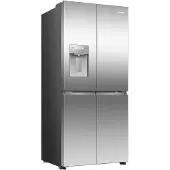 Hisense Freistehend Flügeltürkühlschrank, Inox, 483 l, Freistehend, Amerikanische Tür, Grau, Edelstahl, 4 Tür(en), 60/40, Berührung