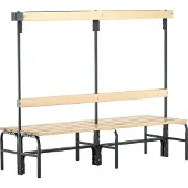Sypro Umkleidebank, Stahlrohr/Holz, doppelt, mit Garderobenteil, 1500 mm breit , anthrazit