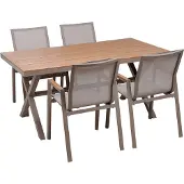 Beliani Gartenset Taupe u. Braun aus Aluminium u. Kunstholz Modernes Design Tisch mit 4 Stühlen für Garten Terrasse Außenbereich Outdoor
