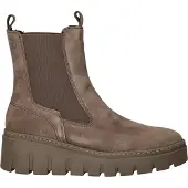 Tamaris Chelseaboots , Damen, Gr. 36, Textil, beige (taupe), Veloursleder, unifarben, Basic, Schuhe Chelseaboots, Stiefelette, Schlupfschuh mit T-Logoprägung