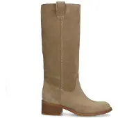 Manfield Beigefarbene Veloursleder-Stiefel | Größe 40