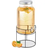 Merkloos Getränkespender mit Halter - Zapfhahn & Deckel - 6 Liter - Glas - Limonadenhahn - transparent