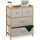 Relaxdays Kommode, Bambus, 4 Stoff-Schubladen, Flur, Schlafzimmer, HBT 73 x 57,5 x 30 cm, Schubladenschrank, natur/beige