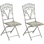 Beliani Gartenstuhl 2er Set Grau Eisen Antik-Optik Romantischer Französischer Stil Zusammenklappbar Garten Outdoor Terrasse Balkonstuhl