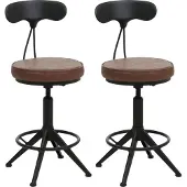 Mendler 2er-Set Barhocker MCW-O84, Barstuhl Drehhocker Industrial höhenverstellbar, Kunstleder Metall braun