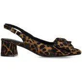 Manfield Schwarze Slingbacks mit Leoprint und Schleife | Größe 41