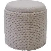 FineBuy Sitzhocker Hocker mit Stauraum Wolle rund 40x40x45 cm Creme Weiss Boho
