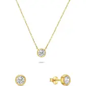 Brilio Silver Modern gold-plated jewelry set with zircons SET220Y (earrings, necklace)