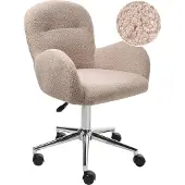 Beliani Bürostuhl Beige Stoffbezug Bouclé mit Armlehnen Rollen Gasdruckfeder Höhenverstellbar Drehbar Büro Wohnzimmer Esszimmer Drehstuhl