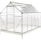 Beliani Gewächshaus Silber Aluminium u. Polycarbonat 4 mm 190x315x230 cm mit Bodenankern Schiebetür Dachfenster UV-Schutz Walk-In Tropenhaus für Garten