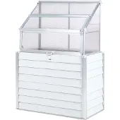 Beliani Mini-Gewächshaus Cremeweiß Aluminium u. Polycarbonat 4 mm Erhöht 62x120x166 cm mit Stauraum Wasserablauf UV-Schutz für Balkon Terrasse Garten