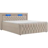 Juskys Boxspringbett Leona Samt 140x200 cm in Beige – mit LEDs, Topper & Federkern-Matratzen