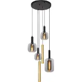 Lucide 4-Licht Pendellampe Joanet Ø 65 cm Gold mit Rauchglas