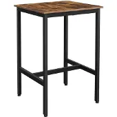 Vasagle Frühstücksbar, Quadratischer hoher Bar-Tisch, Stabiles Stahlgestell, 60 x 60 x 92 cm, Einfache Montage, für Küche und Wohnzimmer, Industrie-Design, Rustikales Braun und Schwarz LBT25X