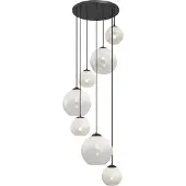 QAZQA Moderne Hängelampe schwarz mit weißem Glas rund 7-flammig - Misty