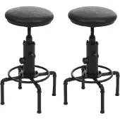 Mendler 2er-Set Barhocker MCW-N23, Barstuhl Tresenhocker höhenverstellbar drehbar Industrial Metall Kunstleder schwarz