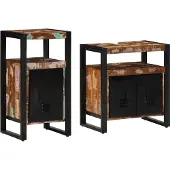 vidaXL Badezimmermöbel-Set mit Regal 2 pcs Braun Massives Altholz