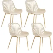 Beliani Set aus 4 Esszimmerstühlen beige Kunststoffgestell Eisenbeine in Holzoptik für den Essbereich