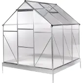 Beliani Gewächshaus Silber Aluminium u. Polycarbonat 4 mm 191x190x197 cm mit Bodenankern Schiebetür Dachfenster UV-Schutz Walk-In Tropenhaus für Garten