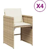 vidaXL Gartenstühle mit Kissen 4 Stk. Beige Poly Rattan