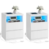 Vasagle Nachttisch mit verstellbarer LED-Beleuchtung wolkenweiß LET634W01