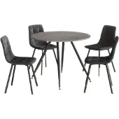 En.casa Essgruppe 'Fitjar' 5-tlg. Esstisch mit 4 Stühlen 75 x Ø100 cm runde Tischplatte Betonoptik/Dunkelgrau