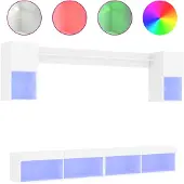 vidaXL 6-tlg. Wohnwand mit LED-Beleuchtung Weiß Holzwerkstoff