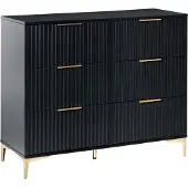 Beliani Kommode Schwarz Geriffelte Optik 6 Schubladen Goldene Griffe Metallbeine Modernes Design für Schlafzimmer Wohnzimmer