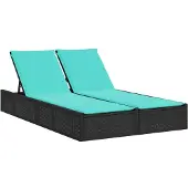 vidaXL Doppel-Sonnenliege mit Kissen Schwarz Poly Rattan
