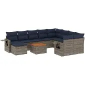 vidaXL 11-teiliges Gartensofa-Set mit Kissen, grau, Polyrattan