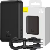 Baseus Magnetic Mini Powerbank mit induktiver Ladung Magsafe 15W / Schnellladung Pd Qc 20W 10000Mah Schwarz (Übersee Edition) + Xiaobai Serie Usb-C - Usb-C Kabel 60W 3A 0.5M Schwarz