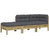 vidaXL Gartensofa mit Kissen und Hocker 3-Sitzer