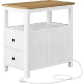Vasagle 2er Beistelltisch-Set mit Steckdosenleiste, schmal, Modell LCT649W01