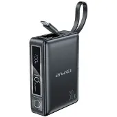 Awei Powerbank mit integriertem Kabel P87K 10000Mah Schwarz/Schwarz 30W