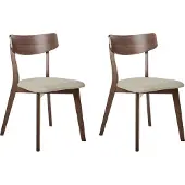 Beliani Esszimmerstühle 2er Set Beige u. Braun Stoffbezug Gepolstert mit Holzbeinen ohne Armlehnen Retro-Design Stuhl mit Polstersitz für Esstisch