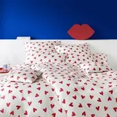 Elegante Mako-Satin Bettwäsche Cherie himbeerrot 155x200 cm + 40x80 cm - beige;rot