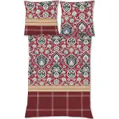 TRAUMSCHLAF Feinbiber Bettwäsche Aspen Ornament beere 155x220 cm + 80x80 cm