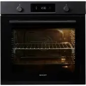 Sharp K-71P28BNH-EU Einbaubackofen Pyrolyse, (78 L, EEK A, 8 Backofenfunktionen, Versenkbare Knebel), (Set von Voll-Teleskopauszügen), Mattschwarz