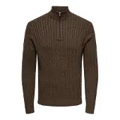 Only & Sons Herren Pullover ONSLOUI REG 12 CABEL HALF ZIP KNIT Regular Fit 22033763 Coffee Bean Melange L