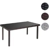 Mendler Poly-Rattan Gartentisch Cava, Esstisch Tisch mit Glasplatte, 160x90x74cm braun