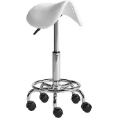 Beliani Sattelhocker Weiß Kunstleder Gepolstert mit Rollen Drehbar Höhenverstellbar Ohne Lehne Modernes Design Büro Drehhocker mit Sattelsitz