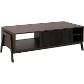 MCW Couchtisch MCW-O40, Wohnzimmertisch Sofatisch, Staufächer Schiebetür MDF Metall Melamin 42x120x60cm Walnuss-Optik