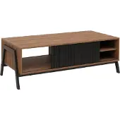 MCW Couchtisch MCW-O40, Wohnzimmertisch Sofatisch, Staufächer Schiebetür MDF Metall Melamin 42x120x60cm natur