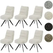 Mendler 6er-Set Esszimmerstuhl HWC-G66, Küchenstuhl, drehbar Auto-Position Stoff/Textil Bouclé MVG cremeweiß
