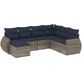 vidaXL 7-teiliges Gartensofa-Set mit Kissen, grau, Polyrattan