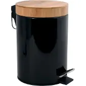 MSV Kosmetikeimer 3 Liter Edelstahl Bambus mit Absenkautomatik und Inneneimer Aza Badezimmer Mülleimer Softclose Abfalleimer Schwarz