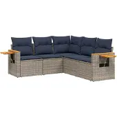 vidaXL 5-tlg. Garten-Sofagarnitur mit Kissen Grau Poly Rattan