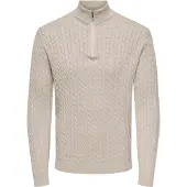 Only & Sons Herren Pullover ONSLOUI REG 12 CABEL HALF ZIP KNIT Regular Fit 22033763 Beige Melange S