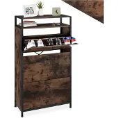 TecTake Schuhregal 61 x 32 x 130 cm Industrial Holz Dunkel, Rustikal